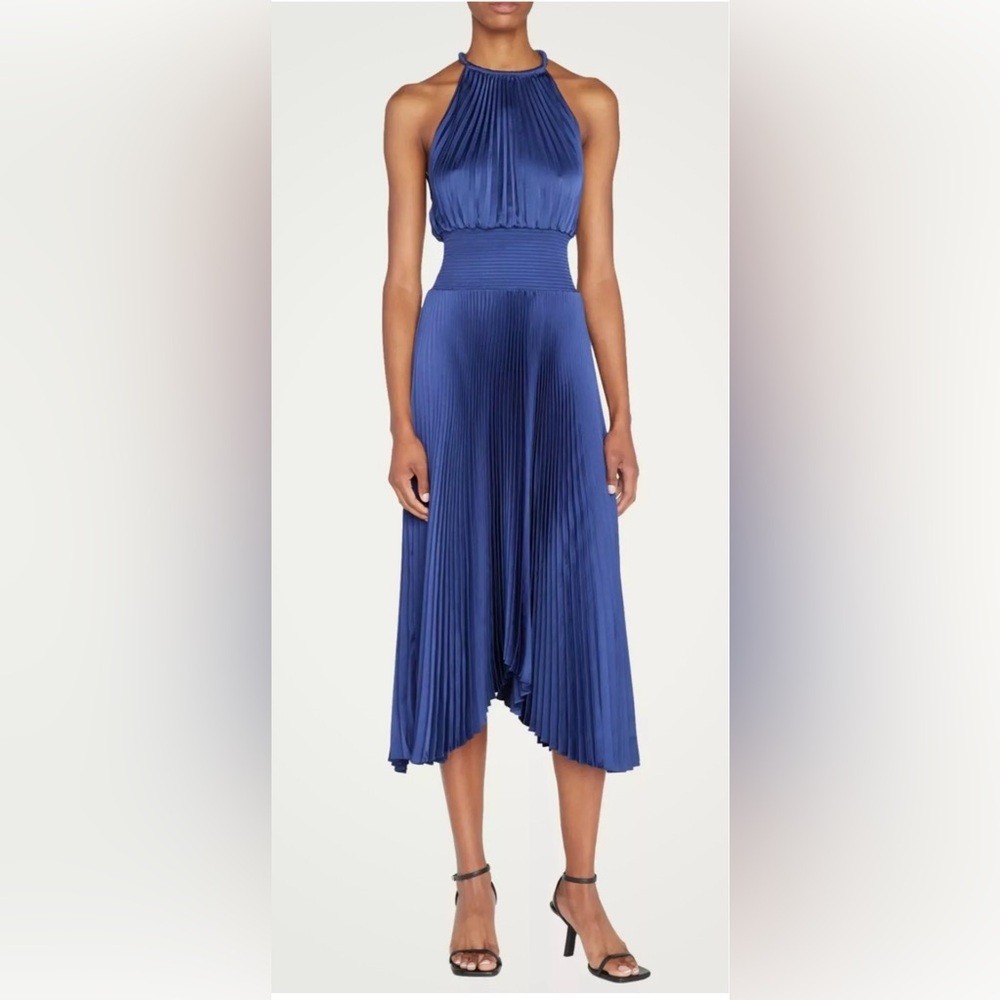 A.L.C. Renzo II Pleated Asymmetrical Sleeveless Midi Dress in Riviera. Sz 2.